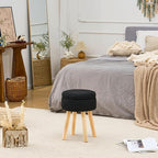 Wimarsbon Pouf Ottoman, 100% Cotton Knitted Boho Footstool, Round Footrest with Non-Skid Wood Legs, Home Décor Handmade Pouffe, Leisure Floor Step Stool for Living Room (High Storage Black)