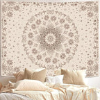 Fowocu Boho Floral Mandala Tapestry Wall Hanging Bohemian Flower Medallion Tapestry Aesthetic Beige Brown Hippie Indian Small Tapestries for Bedroom Living Room Dorm Decor 60 x 44 Inch
