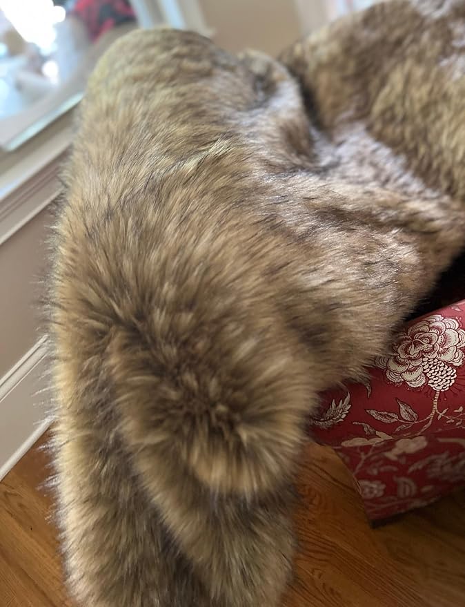 Brown Faux Fur Throw Blanket and Bedspread Caramel and Coffee Colors, Realistic Faux Brown Wolf - Light & Dark Brown Faux Fur - Luxury Throw Blanket, Made in USA, 16406