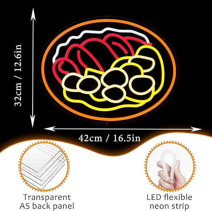 LISIGNVE Curry Meat Dish Neon Sign Beef Curry Sign Neon Light for Wall Decor Curry Rice Led Light Up Sign for Indian Restaurant Kitchen Japanese Thai Style (16.5 * 12.6 In)