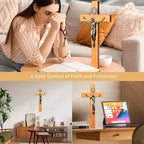 ACHIBANG 10" Crucifix Wall Cross Catholic, Wooden Wall Cross with Jesus and Saint Benedict Medal for Home or Prayer Room, Catholic Gifts