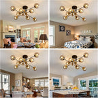 SZXYKEJI 8 Light Glass Globe Ceiling Light Black and Gold Mid Century Flush Mount Sputnik Light Fixture Bubble Chandelier Living Room Farmhouse for Dining Room Kitchen Bedroom.