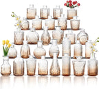 Glass Bud Vase Set of 30, Small Flower Vases, Glass Vases for Centerpieces, Vintage Home Table Decorations Bud Vases (30 Pcs, Amber)