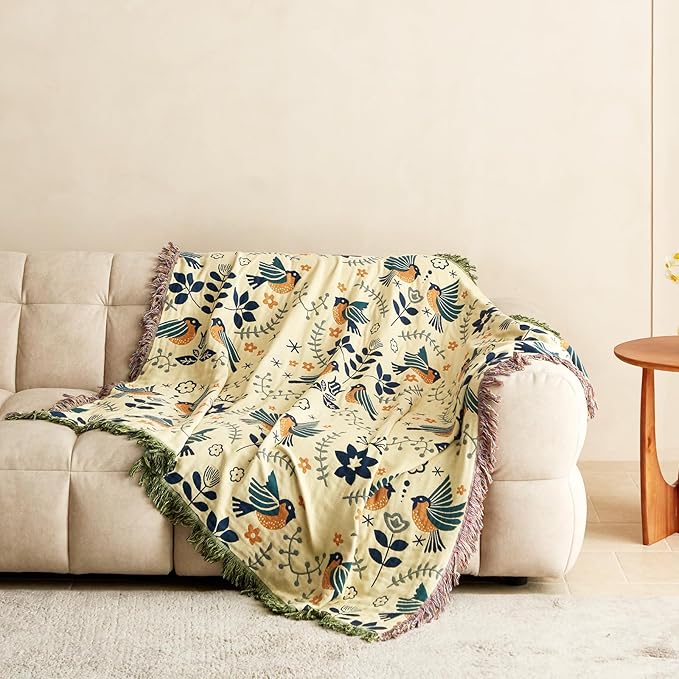 MSGKV Boho Throw Blanket Cotton Blanket for Couch and Sofa Cover for Living Room Summer Throw Cozy Gauze Blanket 50" x 60"