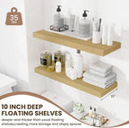 Fun Memories 32 x 10 Floating Shelves Wall-Mounted - Rustic Wood Shelf - 10 Inch Deep Floating Shelves for Wall - Large Storage Shelf for Bathroom - Kitchen & Bedroom - Oak - Set of 2
