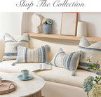 BlissBlush Decorative Lumbar Throw Pillow Cover 14x24 Boho Coastal Blue Accent Cushion for Couch Sofa Farmhouse Pillowcase for Bedroom Living Room Home Décor Cover ONLY