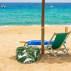 Inflatable Ottoman Stool D21 xH9 for Outdoor/Indoor Use, Water Repellent Patio Foot Rest Stool with Portable Handle,Round Pouf Ottoman Suitable for Garden,Deck and Camping - Palm Green