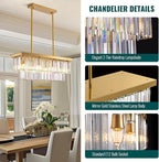 Siljoy 8-Light Modern Crystal Chandelier for Dining Room, Rectangular Gold 2-Tiers Crystal Raindrop Chandelier, Luxury Pendant Ceiling Light for Living Room Kitchen Island L31.5'' x W10'' x H10''