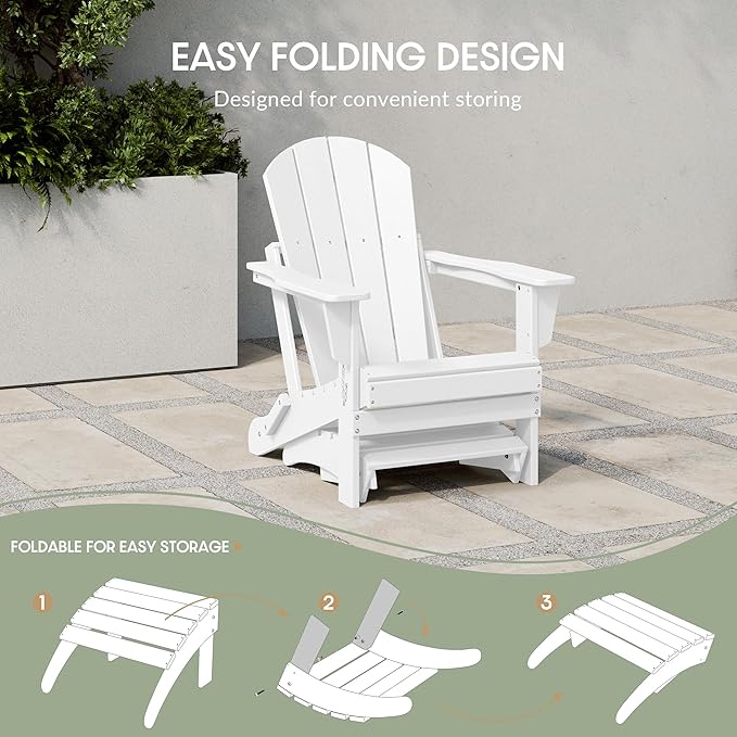 WestinTrends Outdoor Ottoman, Patio Adirondack Ottoman Foot Rest, All Weather Poly Lumber Folding Foot Stool for Adirondack Chair, Widely Used for Outside Porch Pool Lawn Backyard, White