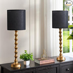 30.5" Gold Buffet Lamps Set of 2 with Black Shade, Buffet Table Lamps Set of 2 for Living Room, Black Golden Lamp for Dining Room, Golden Bamboo Lamps for Credenza