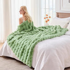 BENVWE Fluffy Faux Fur Throw Blanket for Couch, Soft Plush Thick Cozy Fuzzy Luxury Minky Bubble Blanket for Home Living Room Decor Gift for Women, Sage Green, 63" x 80", 1100GSM