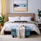 Ottoman Rectangular Storage Ottoman Bench, Flannel Footrest Stool Footstool with Lid for Living Room, Bedroom, Entryway, Light Blue, 28.5"x19"x17.5"