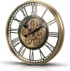 CLXEAST 28 Inch Gold Moving Gear Wall Clock for Modern Living Room Decor,Oversized Large Metal Roman Numeral Wall Clocks for Farmhouse Home Décor,House Warming Gifts New Home
