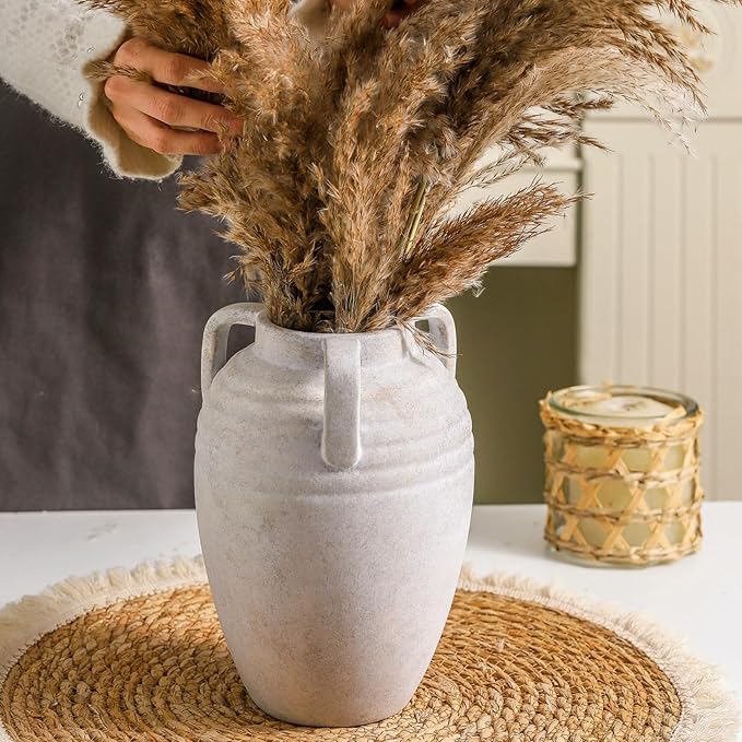 Ceramic Flower Vase Home Decor - 8.7" Farmhouse Flower Vases Rustic Vintage Aesthetic Modern for Table Living Room Kitchen Bedroom Decoration House Desk Decorative Accessories Gift (Rustic)