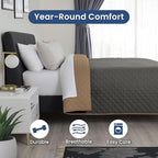 Martex Reversible Coverlet – Full Queen Size Quilt - Lightweight Full Size Bedding– Durable Queen Size Quilts for Bed – Soft - Easy Care Bedding – Graphite/Khaki
