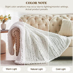 Carriediosa Chunky Knit Throw Blanket 50" X 60", 100% Hand Made Large Chenille Loop Yarn Soft Fluffy Throws for Couch Sofa Bed, Big Crochet Cozy Heavy Thick Cable Woven Blankets, Snow White