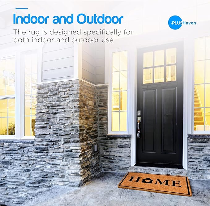 PLUS Haven Coco Coir Door Mat with Heavy Duty Backing, Natural Home Doormat, 17.5”x30” for Entrance, Front Porch, Easy to Clean Entry Mat, Outdoor and Indoor Uses, Home Decor