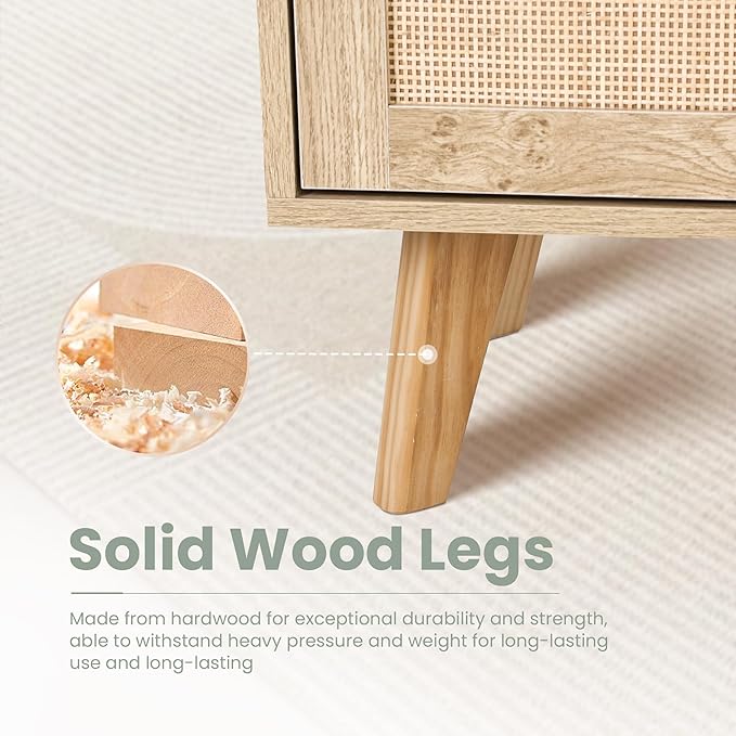 PHI VILLA Rattan Cabinet - Sideboard Buffet Accent Cabinet with Doors and Drawers, Rattan Console Table