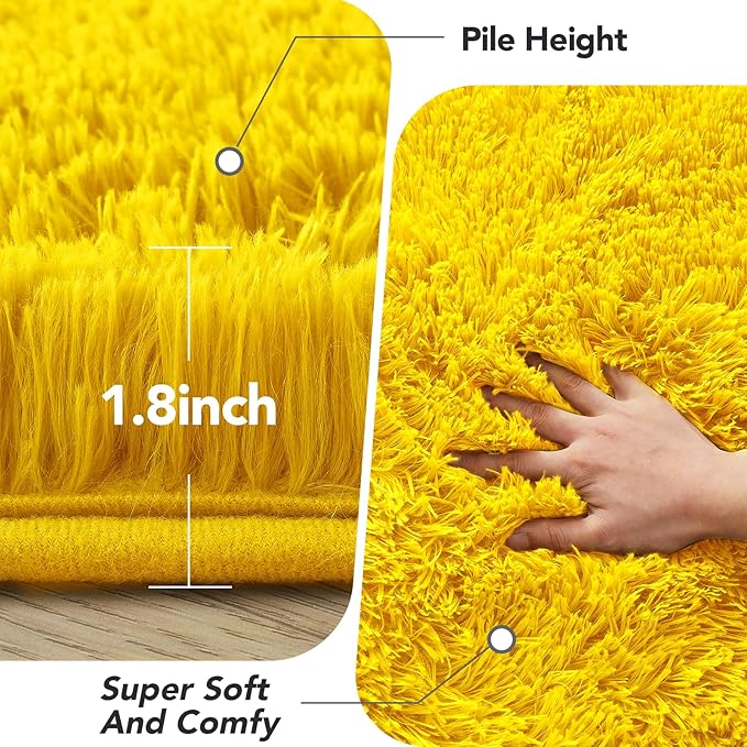 Yellow Living Room Area Rug 5x7: Fluffy Rugs for Kids Room - Shaggy Soft Cozy Carpet for Girls Bedroom Home Decor (Yellow,5x7 Feet)