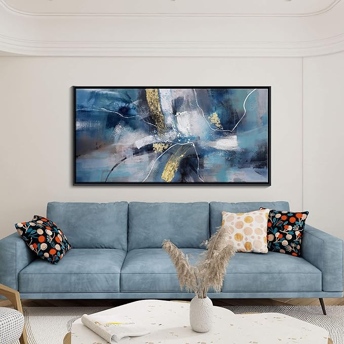 DUNHUANG ART Nordic Luxury Abstract Gold Canvas Wall Art - Modern Graffiti Design for Living Room, Bedroom, Office - Framed, Ready to Hang 24"x48"