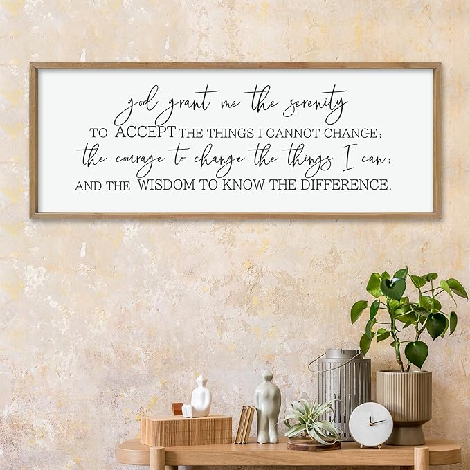 LuZhiQiang God Grant Me Prayer Wall Decor Art 40"×15" Serenity Prayer Bible Verse Sign Scripture Large Wood Framed Wall Hanging (Wood)