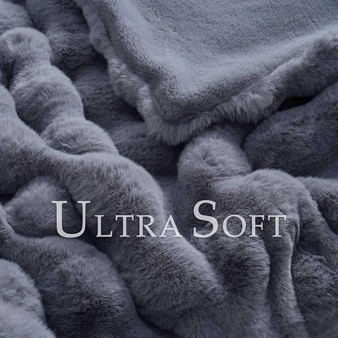 BENVWE Faux Fur Throw Blanket for Couch Bed - Fluffy Soft Thick Bubble Blanket for Living Room Home Decor - Fathers Day Birthday Gifts for Women Men, Grey, 63" x 80"
