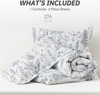 Love's cabin White Full Size Comforter Set - Comforter Set Full, 3 Pieces Cute Floral Bedding Sets for All Seasons,1 Soft Reversible Botanical Flowers Comforter and 2 Pillow Shams
