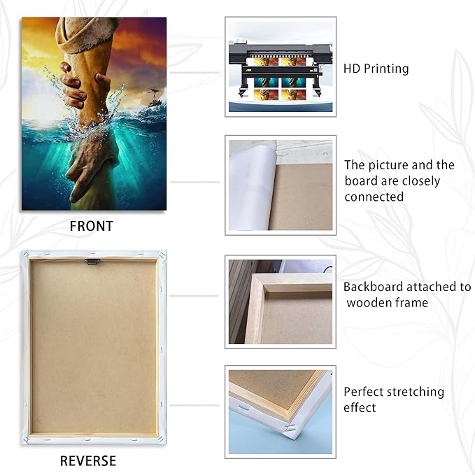 Framed Jesus Christ Canvas Wall Art The Hand of God Jesus Reaching Into Water Christian Painting Prints Biblical Wall Decor Religious Room Decor for Church Prayer Room Schools Hospitals 12" x 16"