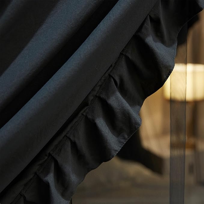 4 Corners Post Princess Curtain Bed Canopy Double Layer Cozy Mosquito Net Mesh and Cloth for Girls Adults Bedroom Decoration (Double-Black/Black, 64" W*82" L*82"*H/(Queen))