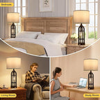 Seealle Table Lamp for Living Room Set of 2 - Bedside Lamp for Bedroom with USB C+A & Outlet, Farmhouse Lamps for Night Stands, 3-Way Dimmable Touch Lamps for Living Room with Grey Shade