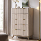T4TREAM Fluted 5 Drawers Dresser, 48" Tall Modern Chest of Drawers, Curved Profile Design, Wood Drawer Organizer for Bedroom, Living Room, Hallway, Entryway, White Alder