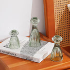 Lysenn Glass Candle Stick Holder Set of 3 – Premium Taper Candle Holders for Romantic Ambiance - Candle Sticks Holder Decor for Special Occasions - Green