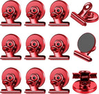 FINDMAG 12 Pack Magnetic Clips for Photo Display, Picture Hanging, Heavy Duty Scratch-Free Fridge Magnet Clips for Whiteboard, Refrigerator, Locker, Kitchen, Office, Magnetic Clips for Photo, Red.
