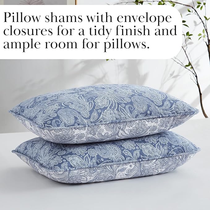 Southshore Fine Living, Inc. Twin XL Quilt Bedding Set, Dorm Bedding Essentials, 2-Sided Reversible, Stain Resistant, Machine Washable Paisley Bedspread, Twin XL Comforter w/Pillow Sham, Paisley Blue