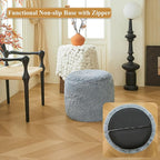 XeGe Fluffy Faux Fur Inflatable Pouf Ottoman, Soft Portable Shaggy Fuzzy Foot Stool, Gray Plush Furry Foot Rest Floor Pouf, Round Ottoman Cushion Living Room Bedroom Patio Dorm Desk, Light Grey