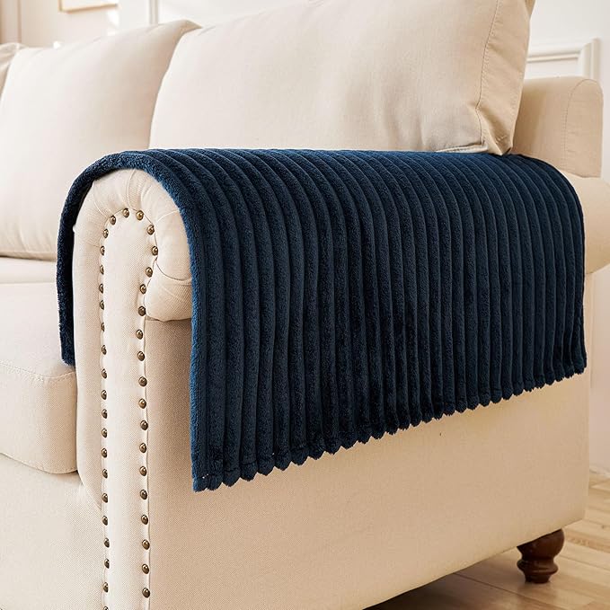 HAOMAIJIA Non-Slip Couch Armrest Covers for Sofa,Fuzzy Couch Arm Covers Set of 2,Washable Thick Soft Recliner Chair Arm Cover Protectors (Navy Blue, 23" x 23" 2 Pack)