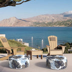 Inflatable Ottoman Stool D21 xH9 for Outdoor/Indoor Use, Water Repellent Patio Foot Rest Stool with Portable Handle,Round Pouf Ottoman Suitable for Garden,Deck and Camping - Monstera Blue