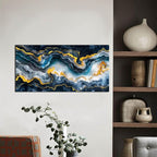 GUGIKA Abstract Wall Art for Living Room, Gold Black and Blue Canvas Wall-Art for Bedroom, Ocean Landscape Print Paintings, Size 40x20 Inches