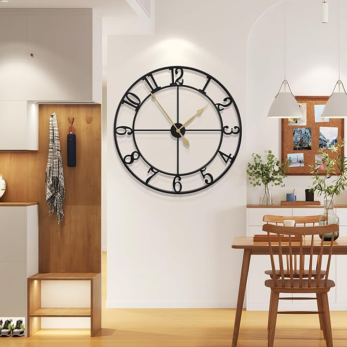 LEIKE 40 Inch Extra Large Wall Clock, Decorative Oversized Arabic Numerals Battery Operated Black Metal Wall Clocks for Living Room,Kitchen,Office, Farmhouse,Entrance Decor