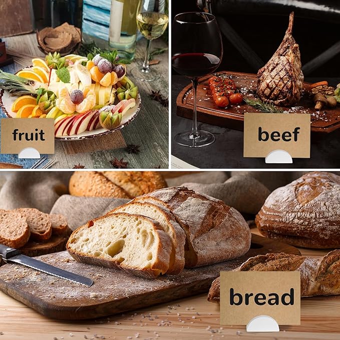 48PCS White Table Number Stands, Wooden Lightweight Wedding Table Name Holder, Small Size Place Card Holders, Semicircular Design, for Office Tag Photo Menu Clips Wedding Birthday Party Restaurant