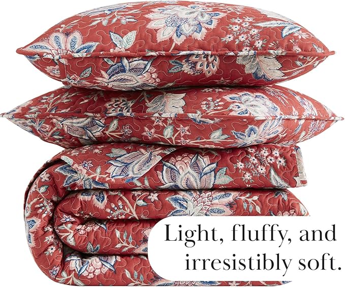 Southshore Fine Living, Inc. Oversized King Quilt Bedding Set, Jacobean Willow Floral Quilt Set with 2 Matching Pillow Shams, Lightweight California King Bed Spread, Soft Microfiber Fabric, Red