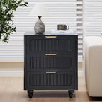 3 Drawer Dresser for Bedroom, Mid Century Modern Closet Dressers Chest of Drawers, Fluted Wood Wide Nightstand Storage Dresser with Drawers for Living Room, Dressing Room, Entryway, Hallway, Black