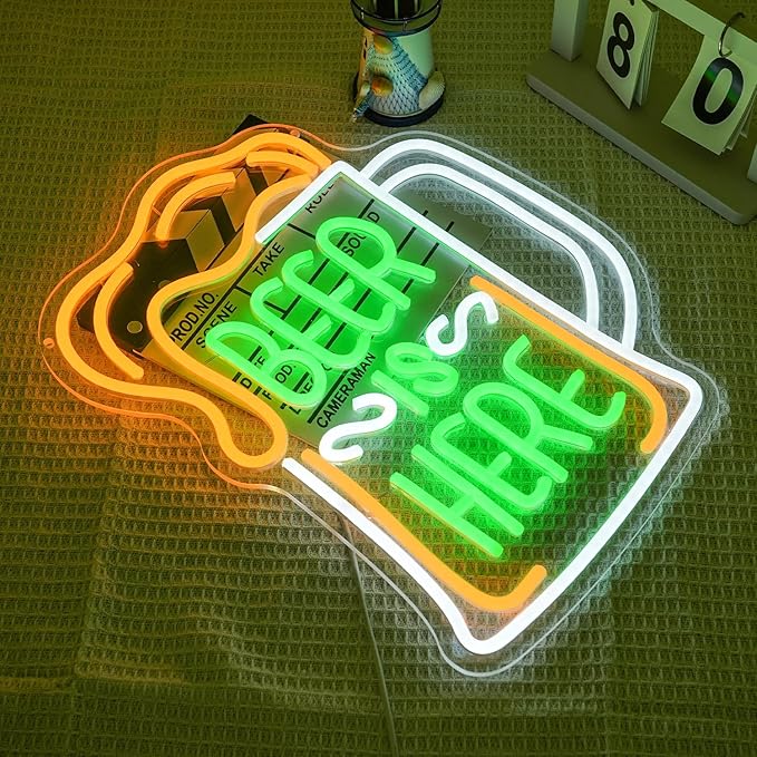Beer Is Here Neon Sign for Wall Decor Bar Neon Light Beer Led Neon Signs Colorful Led Neon Lights for Bar Kitchen Shop Man Cave Decoration