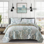 Secgo Queen Size Comforter Set- 100% Cotton Quilt Queen Size Set, Green, Sage bedspreads (90 * 96 Inch) with 2 Pillow Shams, Patchwork Reversible Lightweight Bedding