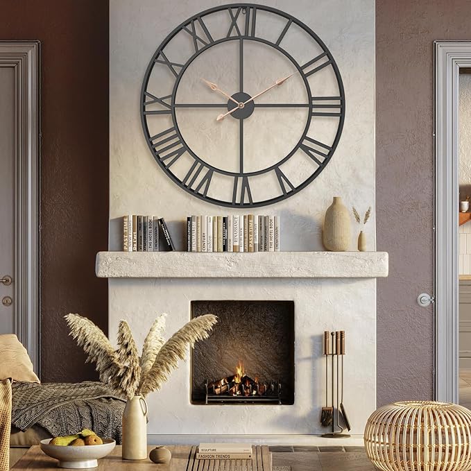 36 Inch Extra Oversized Large Giant Modern Decorative Wall Clock,Vintage Industrial Farmhouse Black Metal Big Roman Numeral Large Clocks for Living Room Decor,Entrance Fireplace,Dinng Room