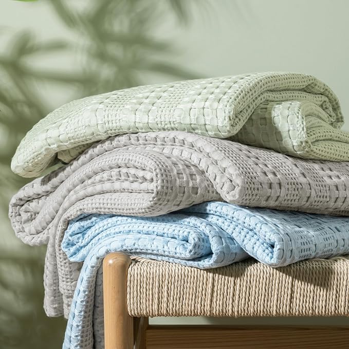 PHF Cooling Waffle Blanket King Size, Lightweight 60% Rayon Derived Bamboo & 40% Cotton Breathable Blanket for Hot Sleepers, Soft and Luxury for Bed Couch and Sofa, 104"x90", Mint
