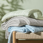 PHF Cooling Waffle Blanket Queen Size, Lightweight 60% Rayon Derived from Bamboo & 40% Cotton Breathable Blanket for Hot Sleepers, Soft and Luxury for Bed Couch and Sofa, 90"x90", Grey