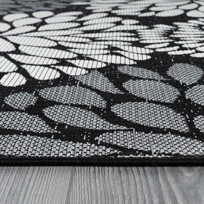 Beverly Rug Outdoor Rug 8x10 Modern Exotic Tropical Leaf Area Rugs for Indoor and Outdoor Patio Deck Porch Garden Water Resistant Washable Outside Carpet (8 x 10 Dark Gray)