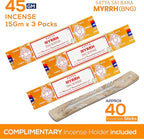 Satya Nagchampa Myrrh Incense Sticks, Satya Bng (Bangalore) Insenses 15gmx3 Pack (45 GMS) with Raajsee Incense Holder Bundle, Satya Nagchampa Natural Incense