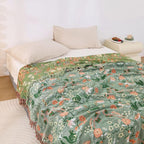 Snycler Boho Throw Blanket for Bed - 100% Cotton Ultra Soft Rustic Quilt Green Blanket - Floral Printed Farmhouse Decor Bed Blankets, 80"×90" All Season Rustic Throw for Sofa Couch Chair